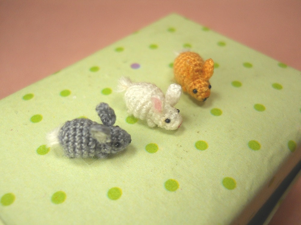 Teeny Tiny Bunny Rabbit - Micro Crochet Tiny Stuffed Animals - Set of 3 Rabbits - Made To Order