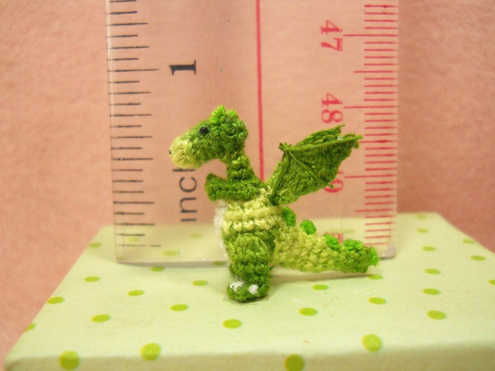 Green Dragon Winged - Tiny Crochet Miniature Dino Stuffed Animals - Made To Order