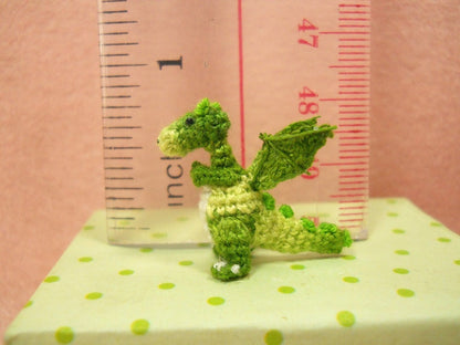 Green Dragon Winged - Tiny Crochet Miniature Dino Stuffed Animals - Made To Order