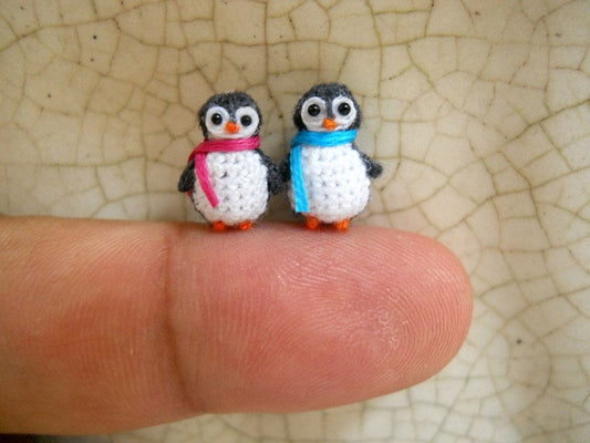 Penguin Couple - Tiny Doll Miniature Amigurumi Stuffed Animal Toy - Set of Two Penguins - Made To Order