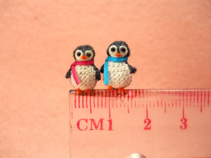 Penguin Couple - Tiny Doll Miniature Amigurumi Stuffed Animal Toy - Set of Two Penguins - Made To Order