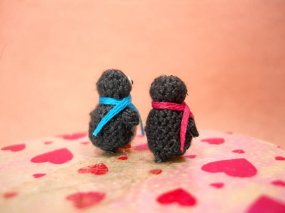 Penguin Couple - Tiny Doll Miniature Amigurumi Stuffed Animal Toy - Set of Two Penguins - Made To Order