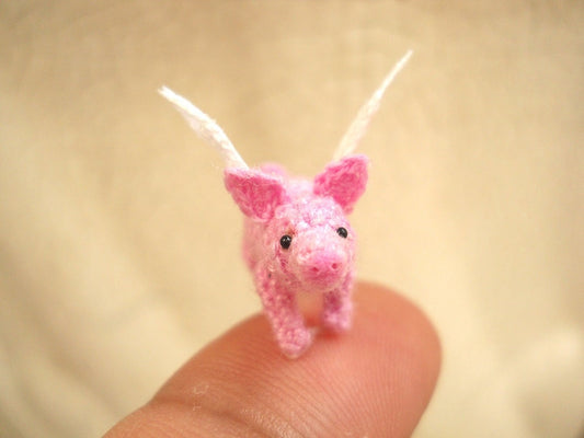 Miniature Plying Pig Amigururmi - Tiny Crocheted Winged Pig stuffed Animal - Made To Order