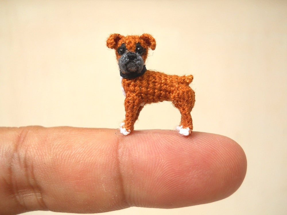 Miniature Fawn Boxer - Tiny Crochet Dog Stuffed Animals - Made To Order