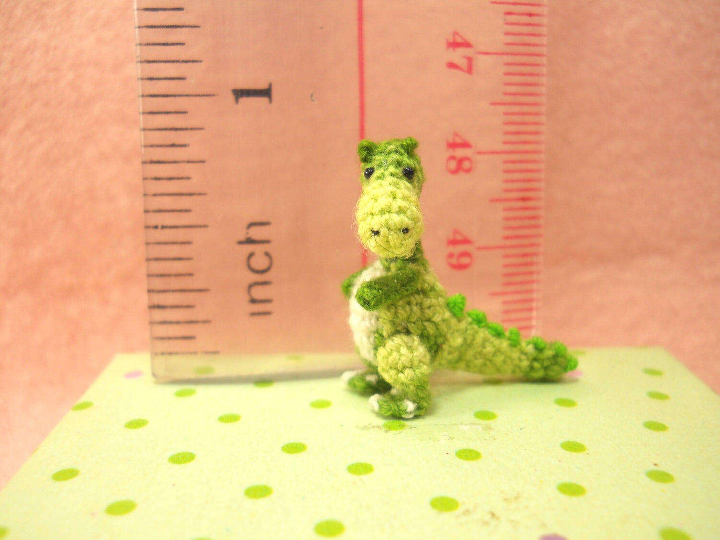 Miniature Green Tyrannosaurus - Dollhouse Miniature Dinosaurs - One Inch Scale - Micro Crochet Dinosaur - Made To Order