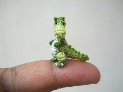 Miniature Green Tyrannosaurus - Dollhouse Miniature Dinosaurs - One Inch Scale - Micro Crochet Dinosaur - Made To Order