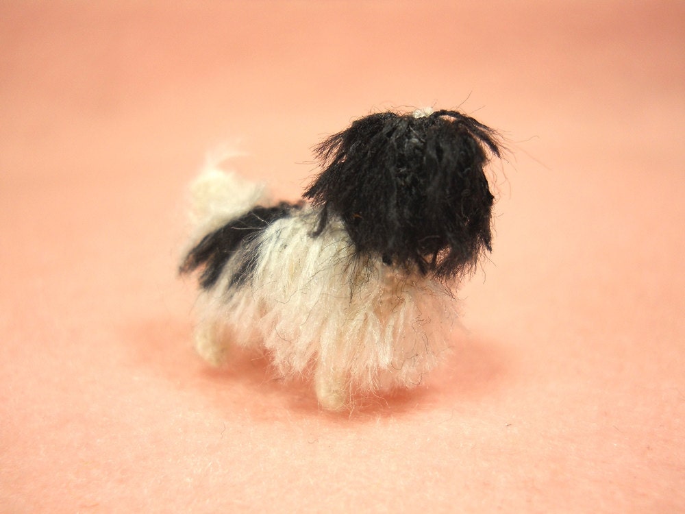 Japanese Chin Puppy - Tiny Crochet Miniature Dog Stuffed Animals - Made To Order