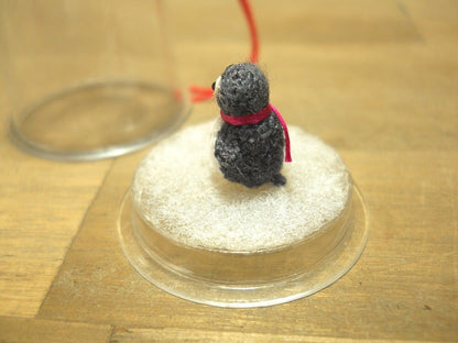 Micro Penguin in Dome - Dollhouse Miniature Crochet Tiny Stuffed Animal - Made To Order