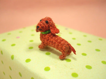 Miniature Dachshund Sausage Dog - Teeny Tiny Dollhouse Crochet Pet - Made To Order