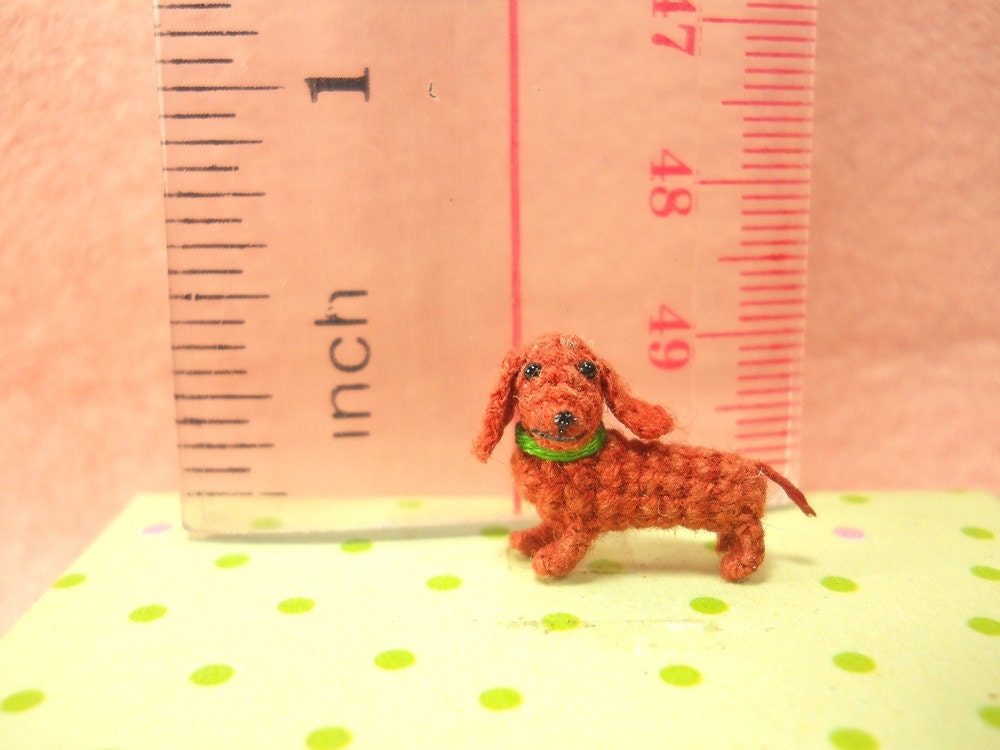 Miniature Dachshund Sausage Dog - Teeny Tiny Dollhouse Crochet Pet - Made To Order