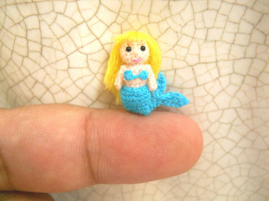 Miniature Blue Mermaid - Micro amigurumi Crochet Tiny doll - Made To Order