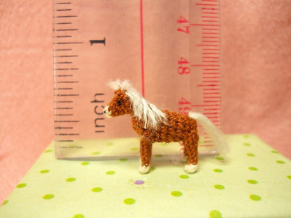 Brown Horse - Micro Amigurumi Miniature Crochet Tiny Stuffed Animal - Made To Order