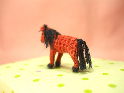 Chestnut Horse - Micro Amigurumi Miniature Crochet Tiny Stuffed Animal - Made To Order