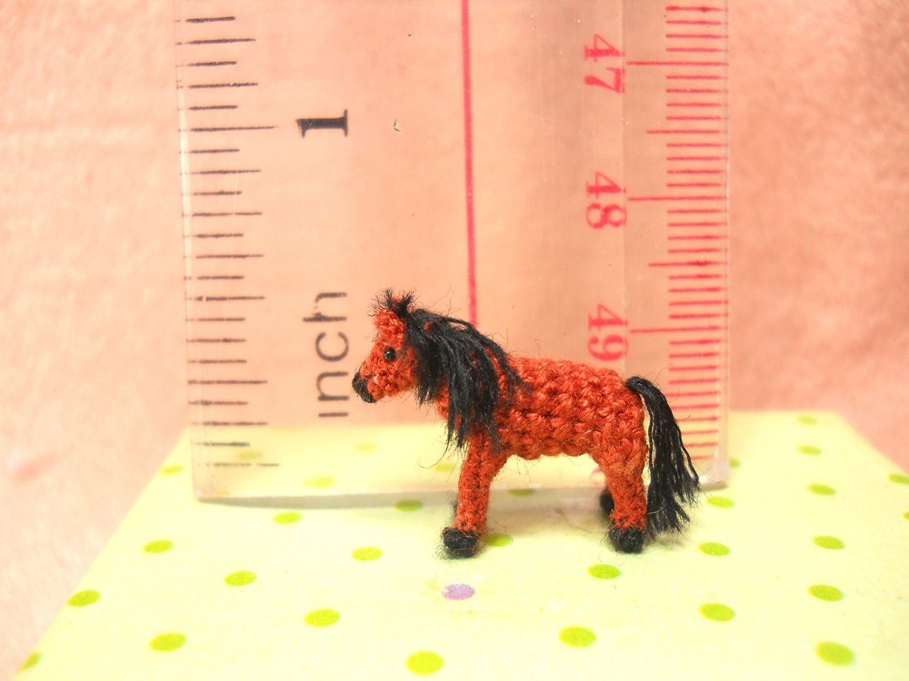 Chestnut Horse - Micro Amigurumi Miniature Crochet Tiny Stuffed Animal - Made To Order