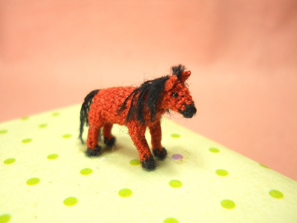 Chestnut Horse - Micro Amigurumi Miniature Crochet Tiny Stuffed Animal - Made To Order