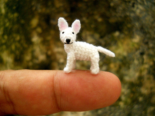 White Bull Terrier Puppy - Tiny Crochet Miniature Dog Stuffed Animals - Made To Order