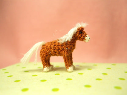 Brown Horse - Micro Amigurumi Miniature Crochet Tiny Stuffed Animal - Made To Order