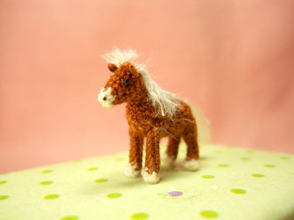 Brown Horse - Micro Amigurumi Miniature Crochet Tiny Stuffed Animal - Made To Order