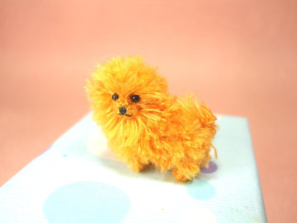 Orange Pomeranian Puppy - Tiny Crochet Miniature Dog Stuffed Animals - Made To Order