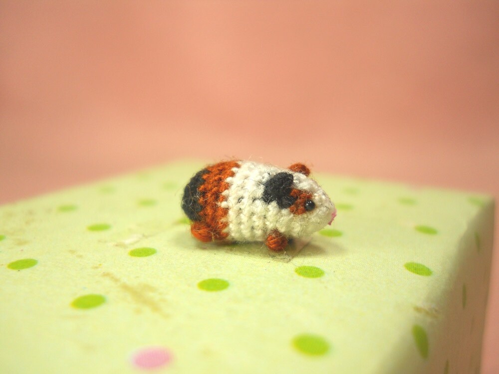 Micro Guinea Pig Amigurumi - Tiny Crochet Dollhouse Miniature Animal - Made To Order