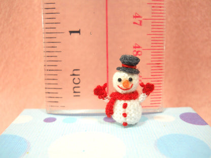 Micro Amigurumi Snowman - Miniature Crochet Tiny doll - Made To Order