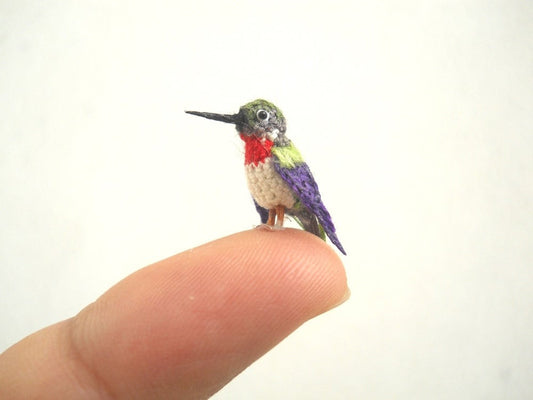 Ruby Throated Hummingbird - Micro Amigurumi Miniature Crochet Bird Stuffed Animal - Made To Order