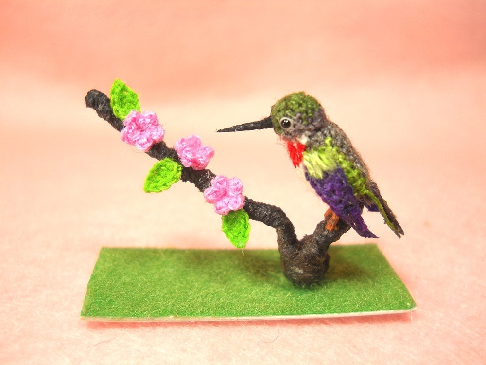 Ruby Throated Hummingbird - Micro Amigurumi Miniature Crochet Bird Stuffed Animal - Made To Order