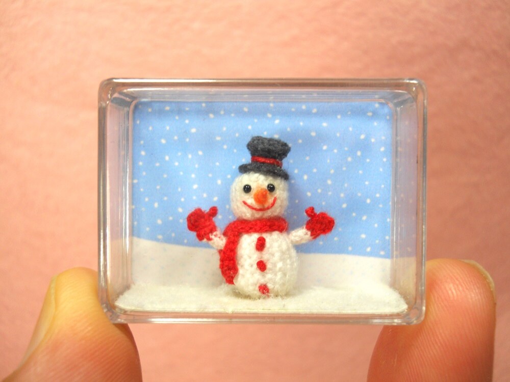 Micro Amigurumi Snowman - Miniature Crochet Tiny doll - Made To Order