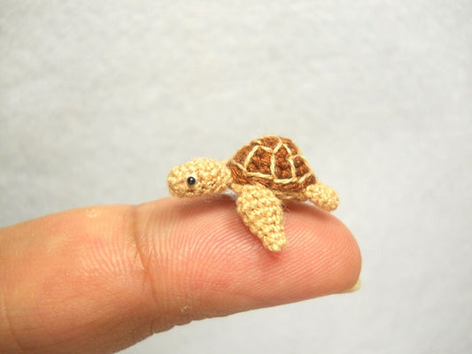 Micro Mini Sea Turtle - Amigurumi Crochet Miniature Tiny Stuffed Animal - Made To Order