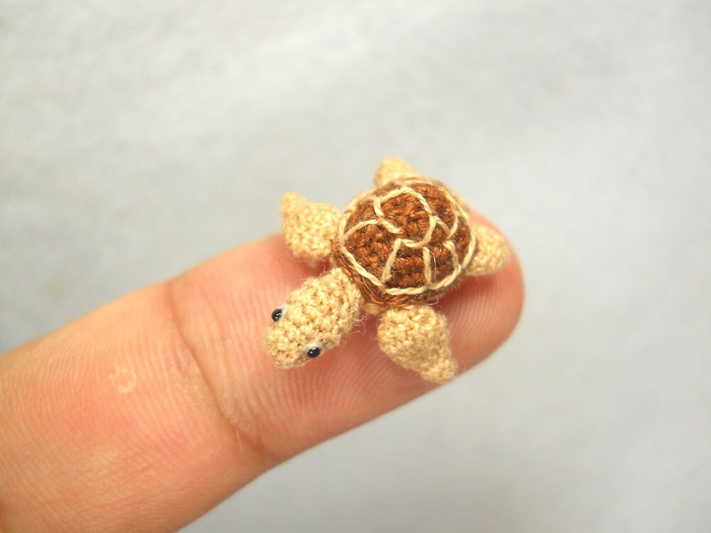 Micro Mini Sea Turtle - Amigurumi Crochet Miniature Tiny Stuffed Animal - Made To Order