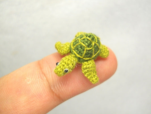 Miniature Green Sea Turtle - Amigurumi Crochet Miniature Tiny Stuffed Animal - Made To Order
