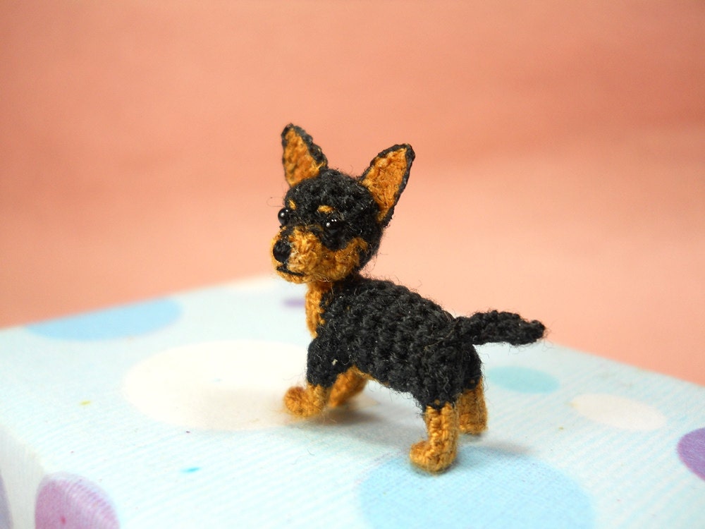 Black Tan Chihuahua Dog - Amigurumi Crochet Tiny Dog Stuff Animal - Made to Order