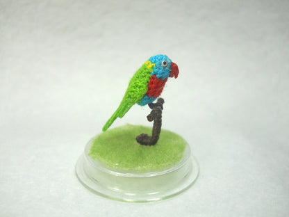 Mini Parrot in Dome - Red Green Blue - Micro Amigurumi Miniature Crochet Bird Stuffed Animal - Made To Order