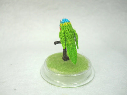 Mini Parrot in Dome - Red Green Blue - Micro Amigurumi Miniature Crochet Bird Stuffed Animal - Made To Order