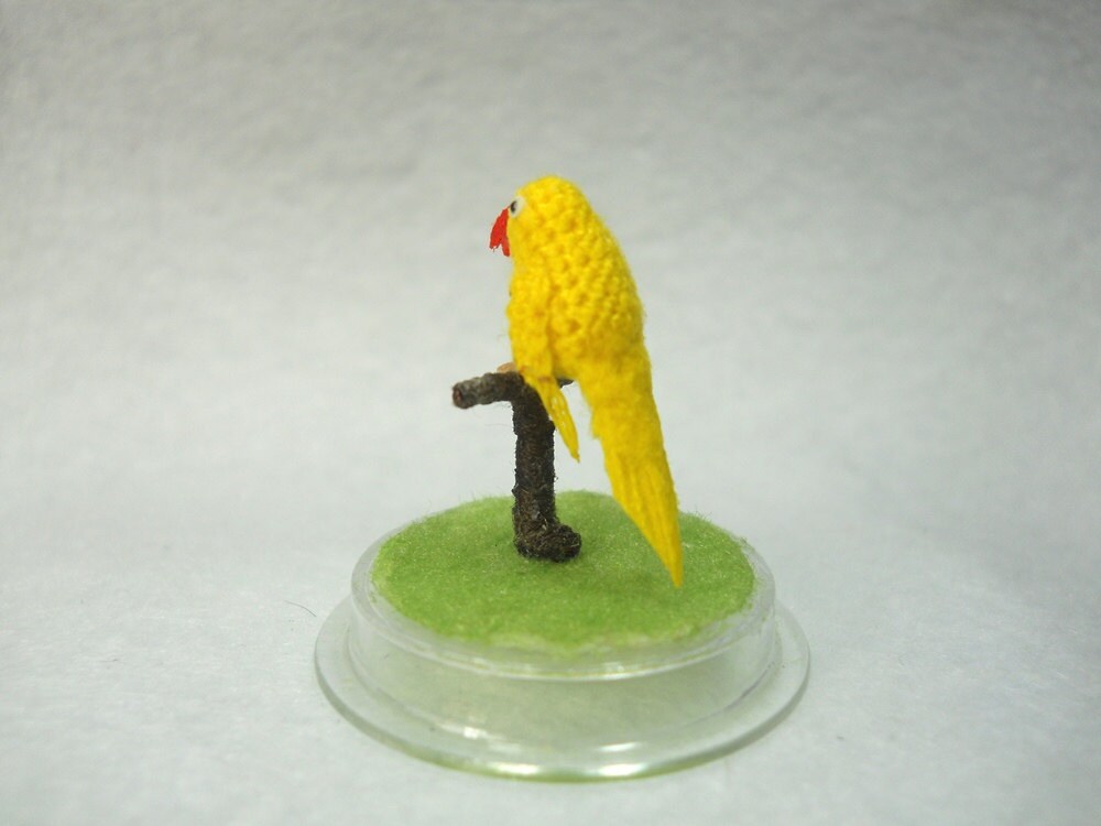 Yellow Parrot in Dome - Micro Amigurumi Miniature Crochet Bird Stuffed Animal - Made To Order