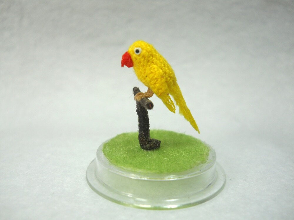 Yellow Parrot in Dome - Micro Amigurumi Miniature Crochet Bird Stuffed Animal - Made To Order