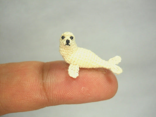 White Seal - Miniature Crochet Pinniped Stuffed Animal - Made to Order