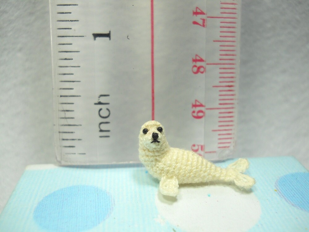 White Seal - Miniature Crochet Pinniped Stuffed Animal - Made to Order