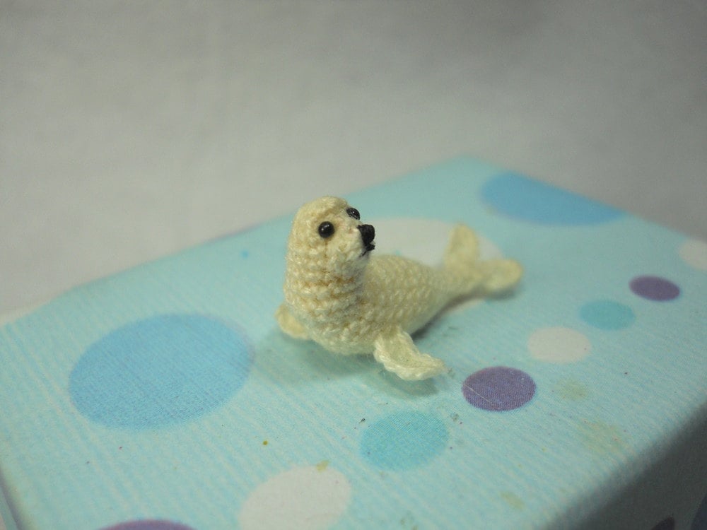 White Seal - Miniature Crochet Pinniped Stuffed Animal - Made to Order