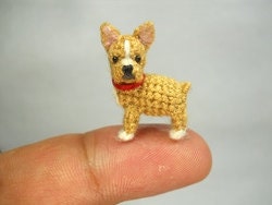 Mini Fawn French Bulldog - Micro amigurumi Tiny Crocheted Dog - Made To Order