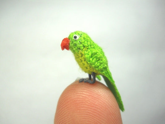 Green Parrot in Dome - Micro Amigurumi Miniature Crochet Bird Stuffed Animal - Made To Order