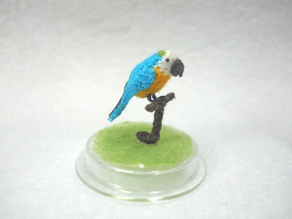 Mini Parrot in Dome - Blue White Yellow - Micro Amigurumi Miniature Crochet Bird Stuffed Animal - Made To Order