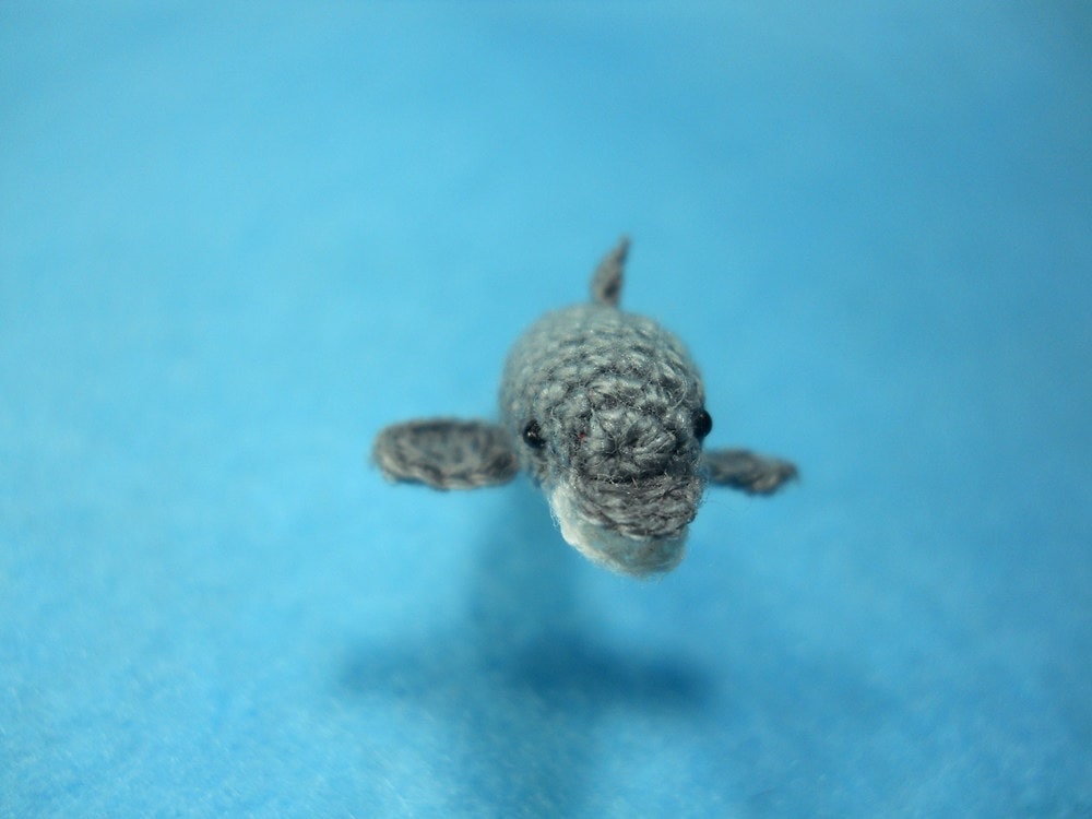 Miniature Grey Dolphin - Tiny Crochet Micro Whale Stuffed Animal - Made to Order