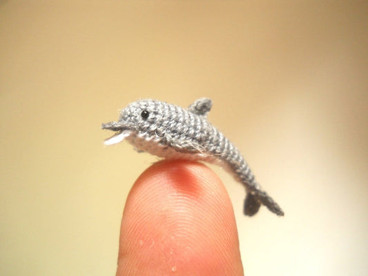 Miniature Grey Dolphin - Tiny Crochet Micro Whale Stuffed Animal - Made to Order