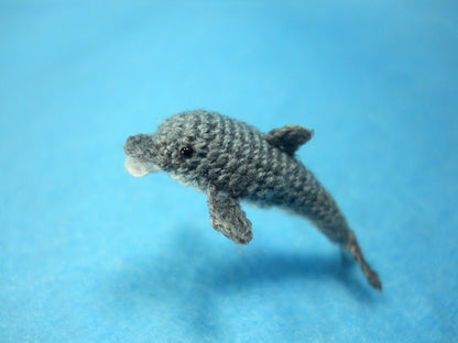 Miniature Grey Dolphin - Tiny Crochet Micro Whale Stuffed Animal - Made to Order