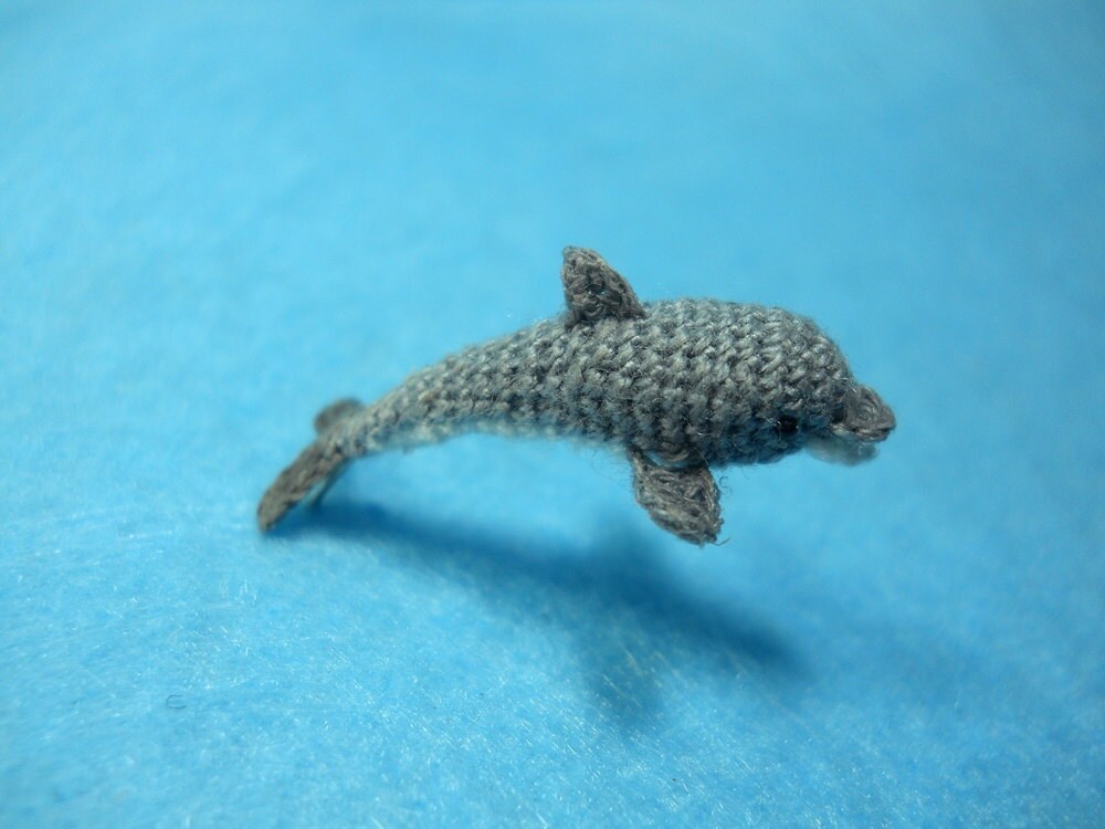 Miniature Grey Dolphin - Tiny Crochet Micro Whale Stuffed Animal - Made to Order