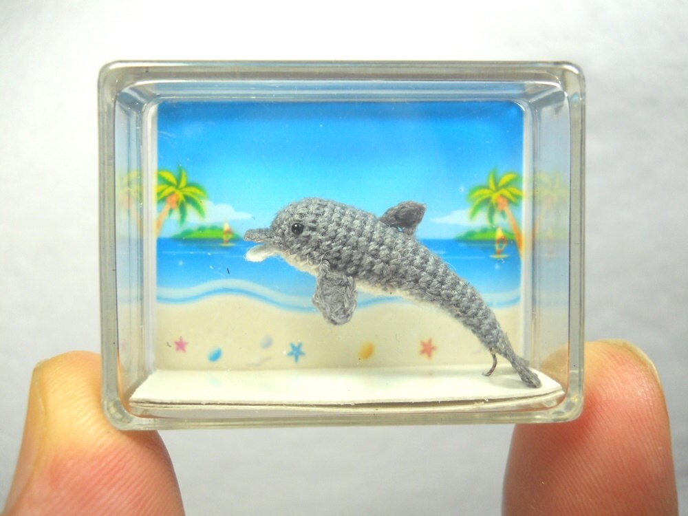 Miniature Grey Dolphin - Tiny Crochet Micro Whale Stuffed Animal - Made to Order