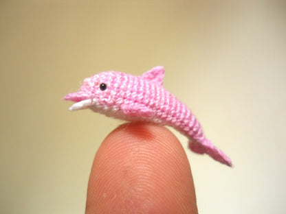 Miniature Pink Dolphin - Tiny Crochet Micro Whale Stuffed Animal - Made to Order