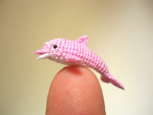 Miniature Pink Dolphin - Tiny Crochet Micro Whale Stuffed Animal - Made to Order