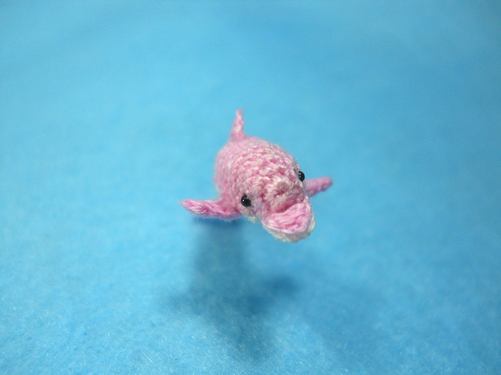 Miniature Pink Dolphin - Tiny Crochet Micro Whale Stuffed Animal - Made to Order